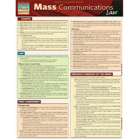 Barcharts BarCharts 9781423216476 Mass Communications Law Quickstudy Easel 9781423216476